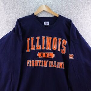 VTG Illinois Fighting Illini XXL Navy‎ Long Sleeve Heavy Shirt USA Single Stitch